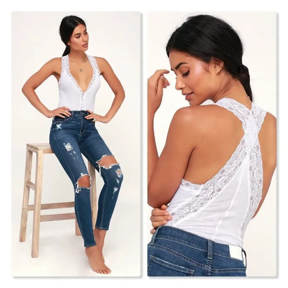 Free People 'Naughty but Nice' Bodysuit - size Small in White.